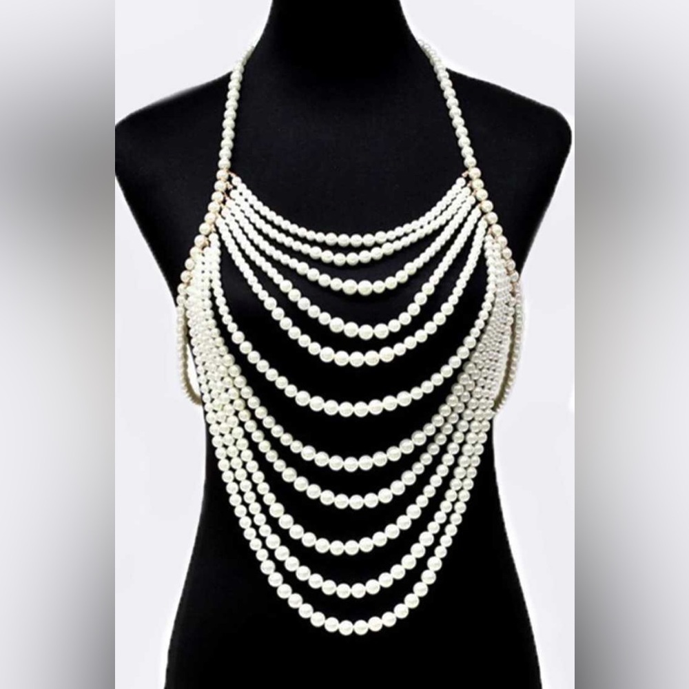 Cream Pearl Body Chain Statement Necklace